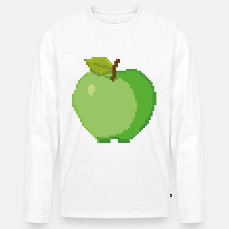 Retro Pixel Grüner Apfel - Männer Premium Bio Langarmshirt - Weiß