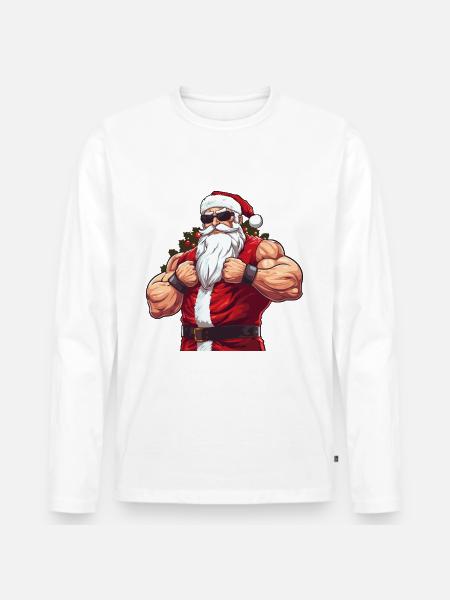 Bain Père Noël Muscles Fort Noël - T-shirt manches longues Premium bio Homme - blanc
