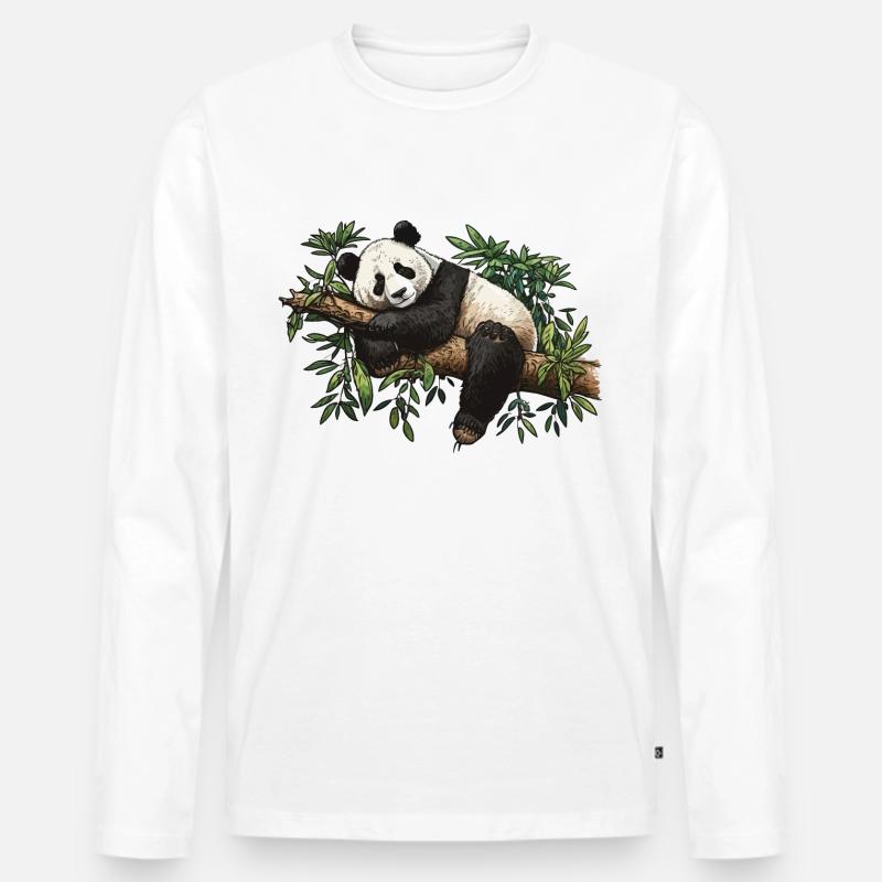 Der Bambus-Panda - Männer Premium Bio Langarmshirt - Weiß