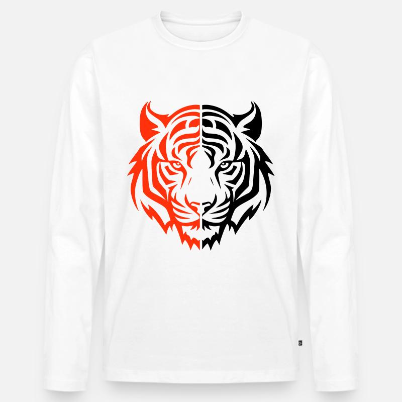 Tiger Kopf - Männer Premium Bio Langarmshirt - Weiß