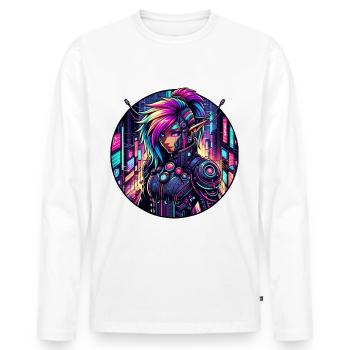 Futuristische Cyberpunk Elfen Fantasy Kunst - Männer Premium Bio Langarmshirt - Weiß - Vorne - Nico (187cm)