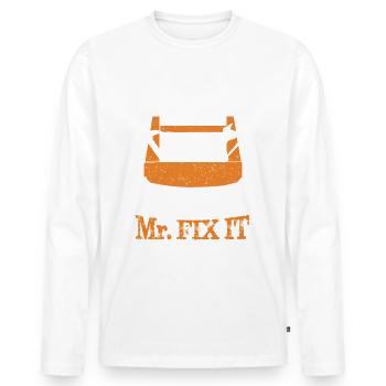 He can fix everything, Father's Day Dad can fix everything - Men's Premium Organic Long Sleeve Shirt - white - Front - Nico (187cm)