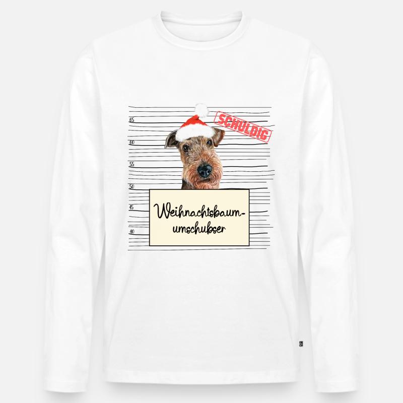 Weihnachtsbaum Umschubser Airedale Terrier - Männer Premium Bio Langarmshirt - Weiß