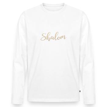 Christian Design with Hebrew Word 'Shalom' and - Men's Premium Organic Long Sleeve Shirt - white - Front - Nico (187cm)