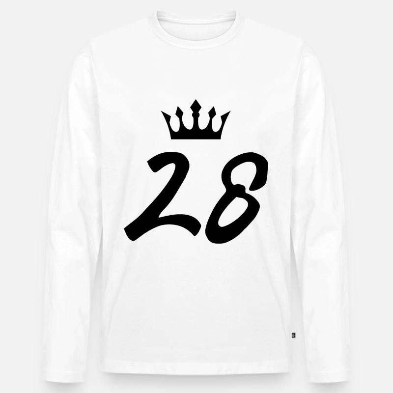 28 Zahl Krone - Männer Premium Bio Langarmshirt - Weiß