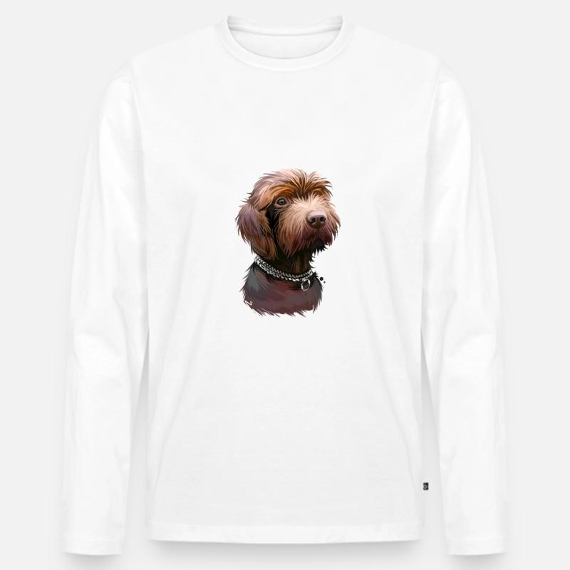 Pudelpointer Hund Aquarell Illustration - Männer Premium Bio Langarmshirt - Weiß
