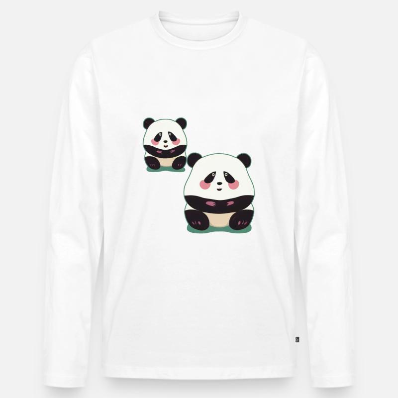Panda Duo - Männer Premium Bio Langarmshirt - Weiß