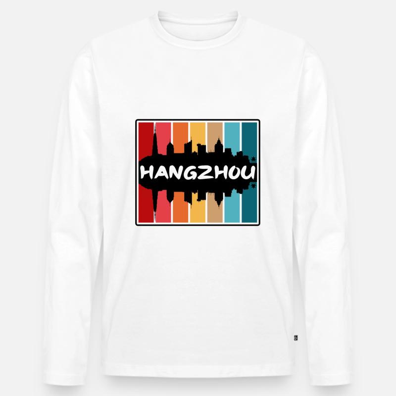 Hangzhou China Skyline Silhouette Reise Souvenir - Männer Premium Bio Langarmshirt - Weiß