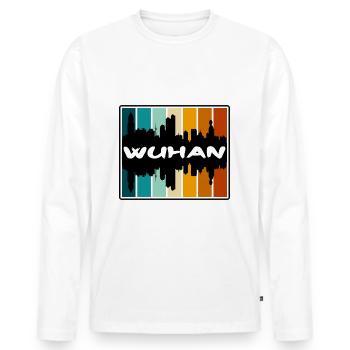 Wuhan China Skyline Silhouette Souvenir de voyage - T-shirt manches longues Premium bio Homme - blanc - Devant - Nico (187cm)