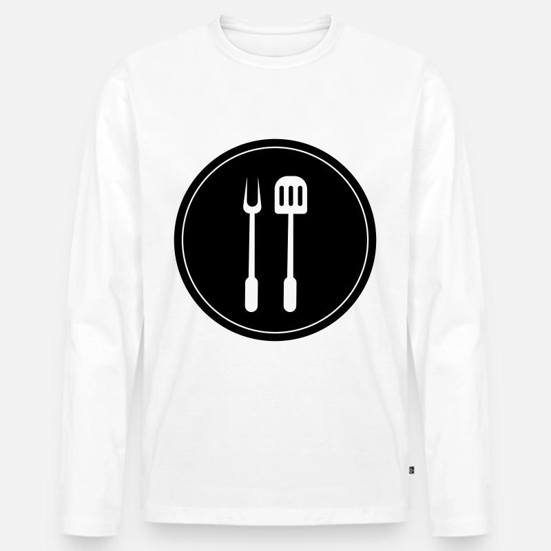 Grillzange Grillen Symbol - Männer Premium Bio Langarmshirt - Weiß