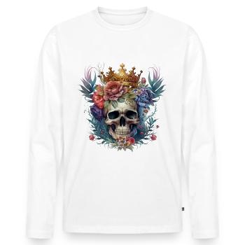 Crâne avec couronne - T-shirt manches longues Premium bio Homme - blanc - Devant - Nico (187cm)