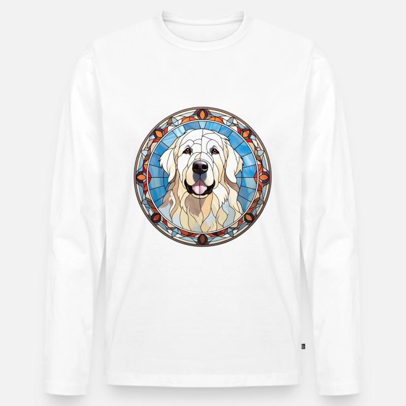 Große Pyrenäen Hunderasse Aquarellglas - Männer Premium Bio Langarmshirt - Weiß