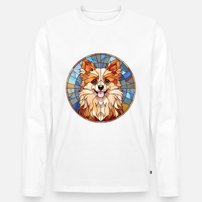 Zwergspitz Hunderasse Aquarellglas - Männer Premium Bio Langarmshirt - Weiß