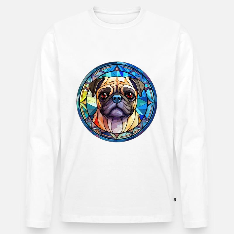 Mops Hunderasse Aquarellglas - Männer Premium Bio Langarmshirt - Weiß