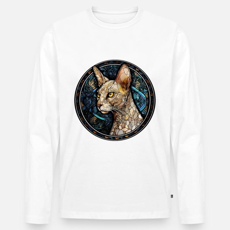 Peterbald Katzenrasse Aquarellglas - Männer Premium Bio Langarmshirt - Weiß