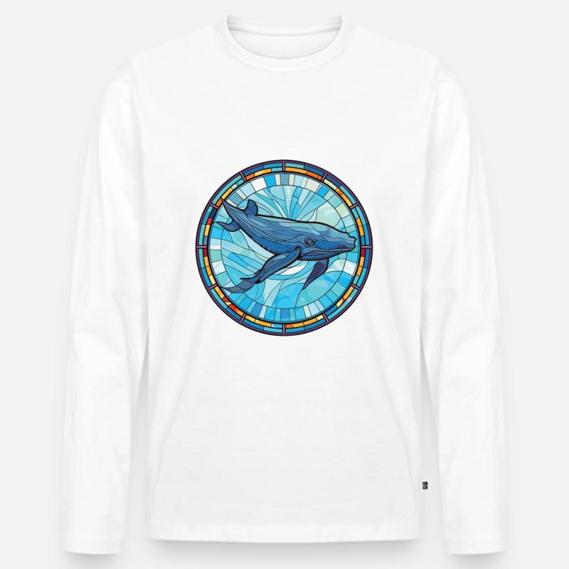 Blauwal Bunte Aquarell-Tierillustration - Männer Premium Bio Langarmshirt - Weiß