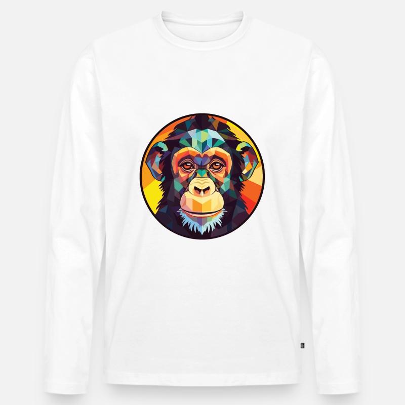 Schimpanse Bunte Aquarell-Tierillustration - Männer Premium Bio Langarmshirt - Weiß