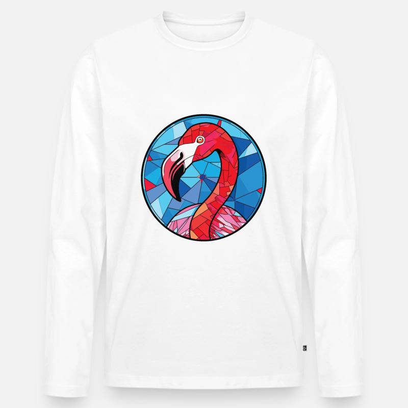 Flamingo Bunte Aquarell-Tierillustration - Männer Premium Bio Langarmshirt - Weiß