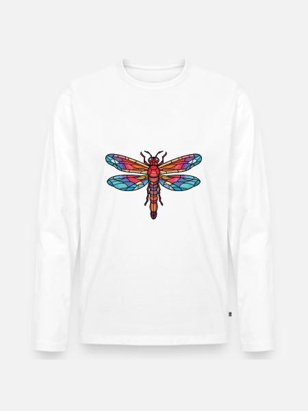 Libelle Bunte Aquarell-Tierillustration - Männer Premium Bio Langarmshirt - Weiß
