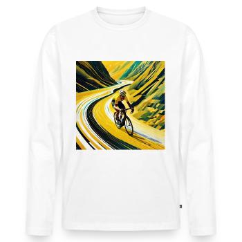 Peak Pursuit: Yellow Jersey's Flight - Men's Premium Organic Long Sleeve Shirt - white - Front - Nico (187cm)