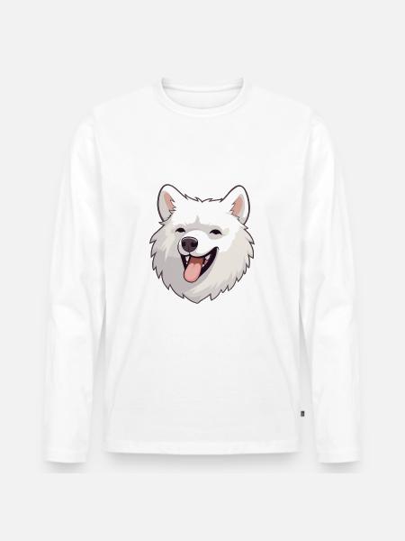 Japansk Spitz Dog Breed Akvarel Tegneserie Kawaii - Premium økologisk langærmet T-shirt til mænd - hvid
