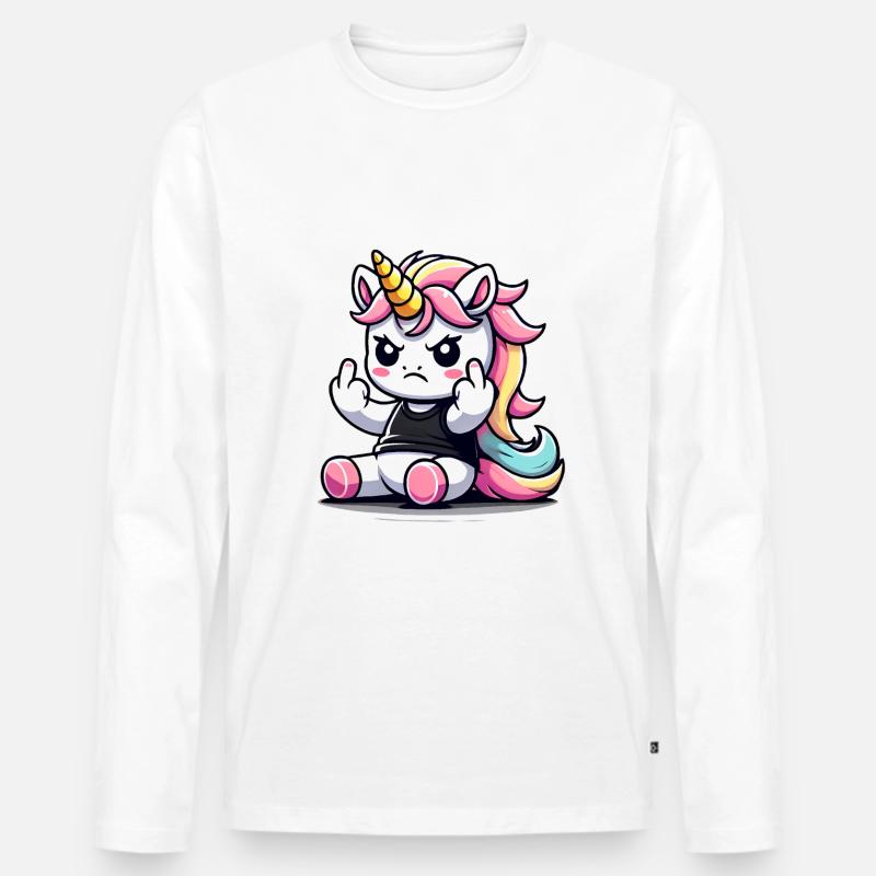 Rebellisches Einhorn flippt ab - Männer Premium Bio Langarmshirt - Weiß