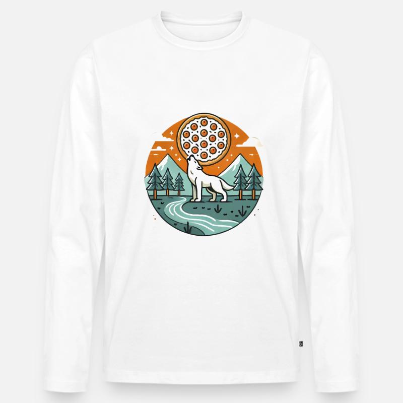 Heulender Wolf mit Pizza Mond - Männer Premium Bio Langarmshirt - Weiß