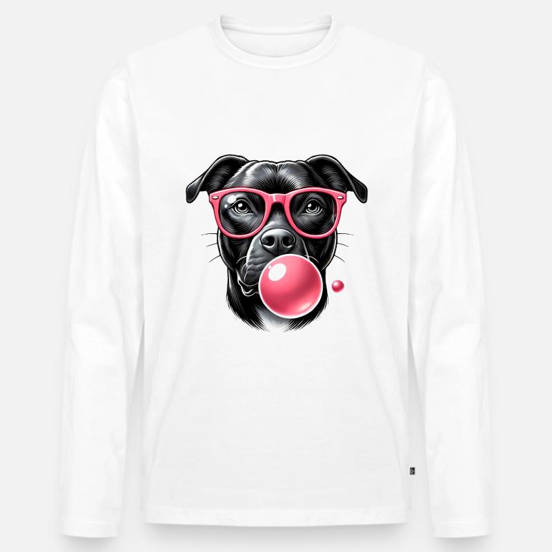 Cool with Pink Bubble Gum - Männer Premium Bio Langarmshirt - Weiß
