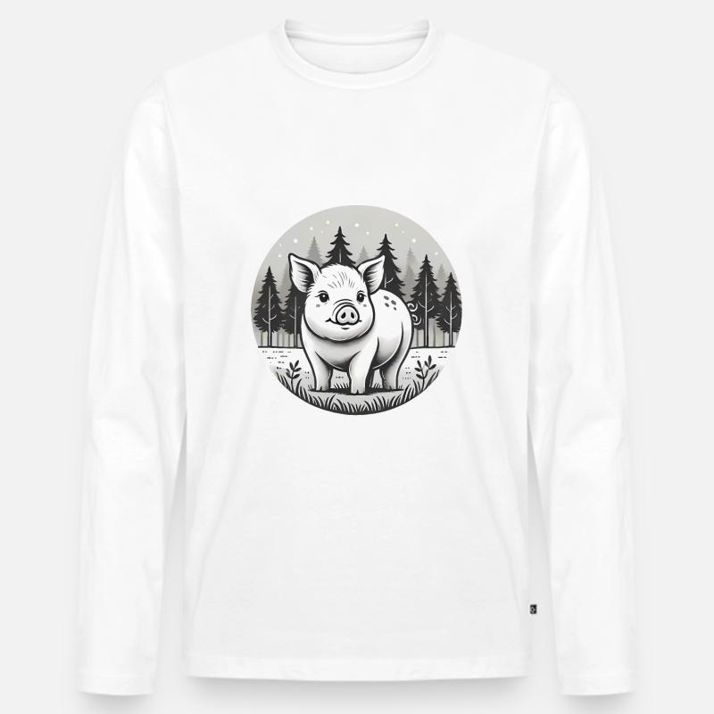 Rustikale Schwein-Illustration im Wald - Männer Premium Bio Langarmshirt - Weiß