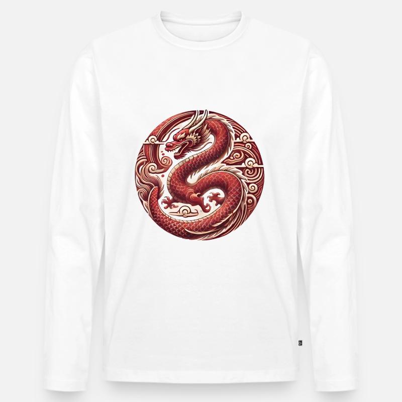 Vietnamesisches Neujahrs-Drachen-Abzeichen - Männer Premium Bio Langarmshirt - Weiß