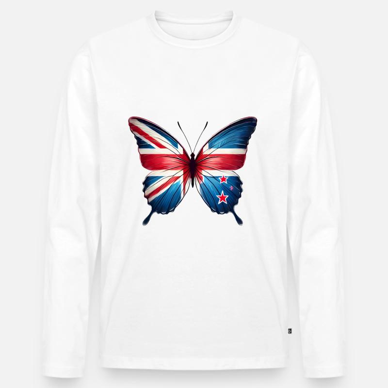 Neuseeland Flagge Schmetterling Design - Männer Premium Bio Langarmshirt - Weiß