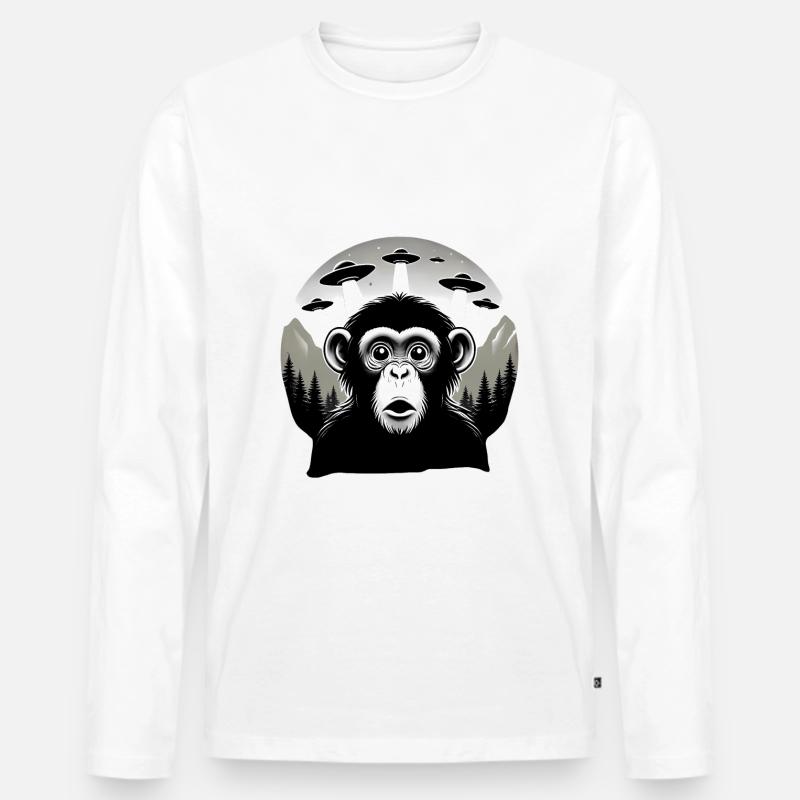 Monkey with UFO - Männer Premium Bio Langarmshirt - Weiß