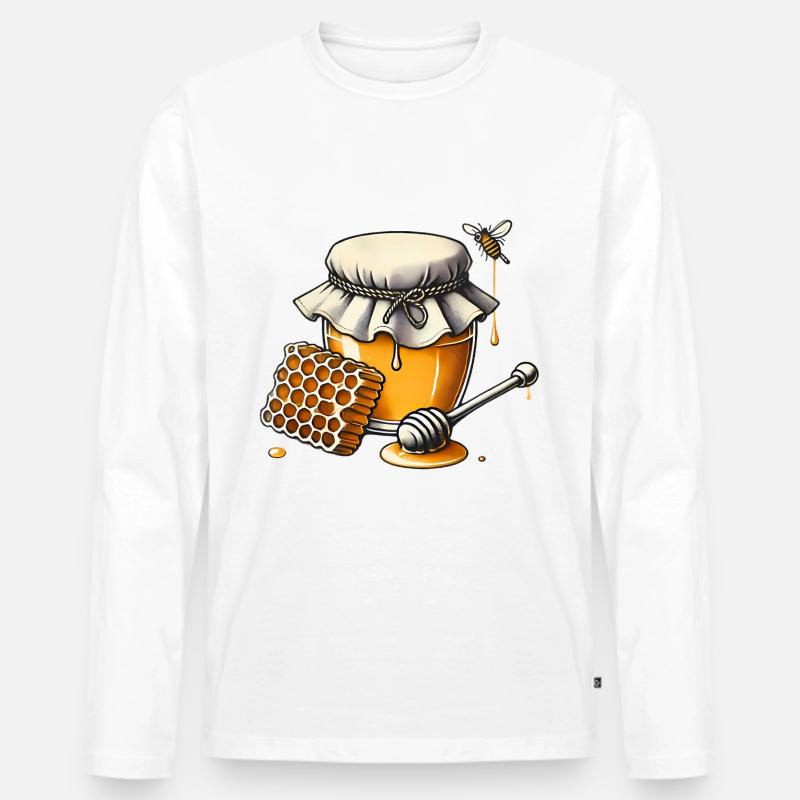 Rustikales Honigglas mit tropfender Wabe - Männer Premium Bio Langarmshirt - Weiß