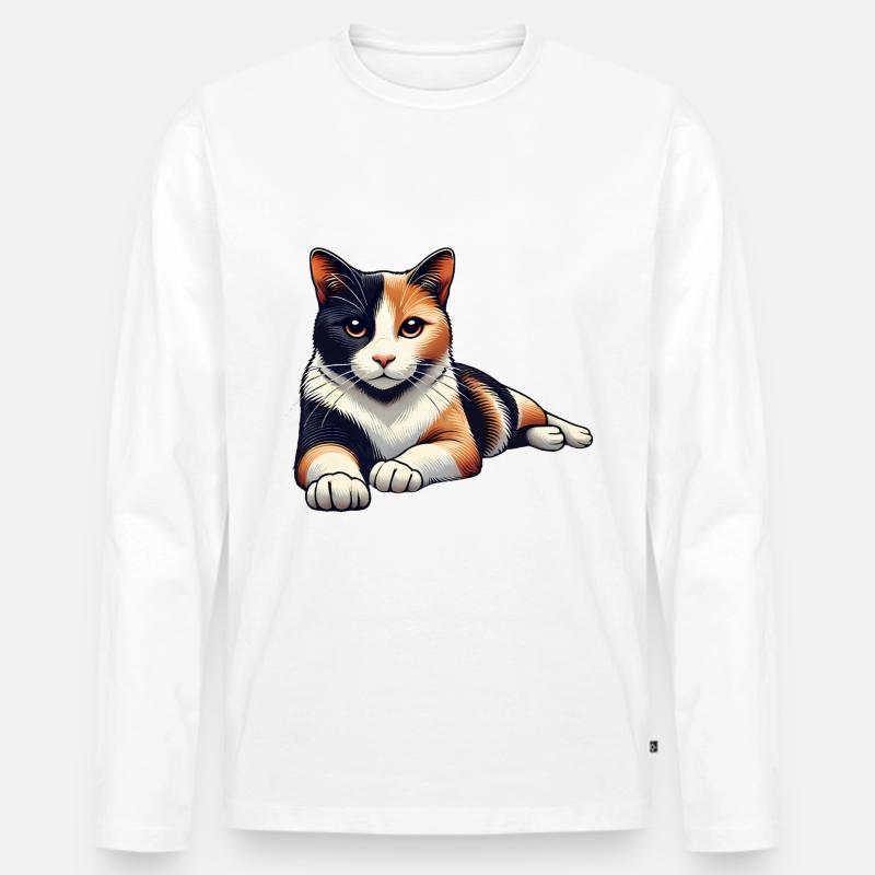 Entspannte Katzekatze Illustration - Männer Premium Bio Langarmshirt - Weiß