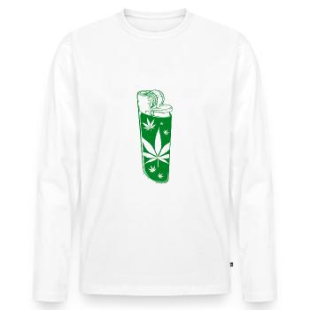 Green cannabis lighter - Men's Premium Organic Long Sleeve Shirt - white - Front - Nico (187cm)