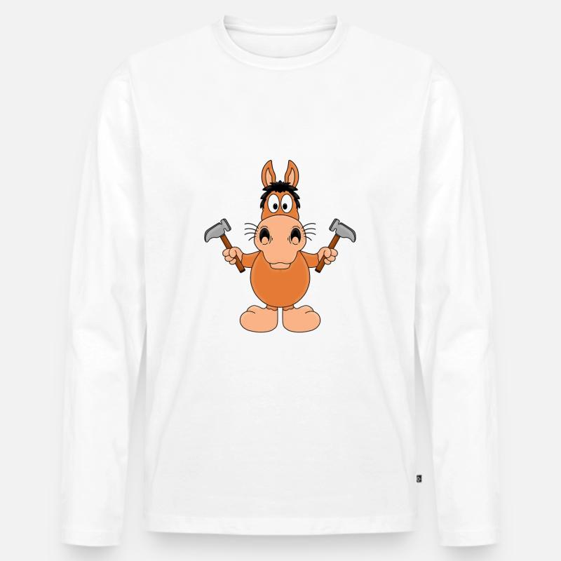 PFERD - HAMMER - HANDWERKER - TIER - TIERISCH - Männer Premium Bio Langarmshirt - Weiß
