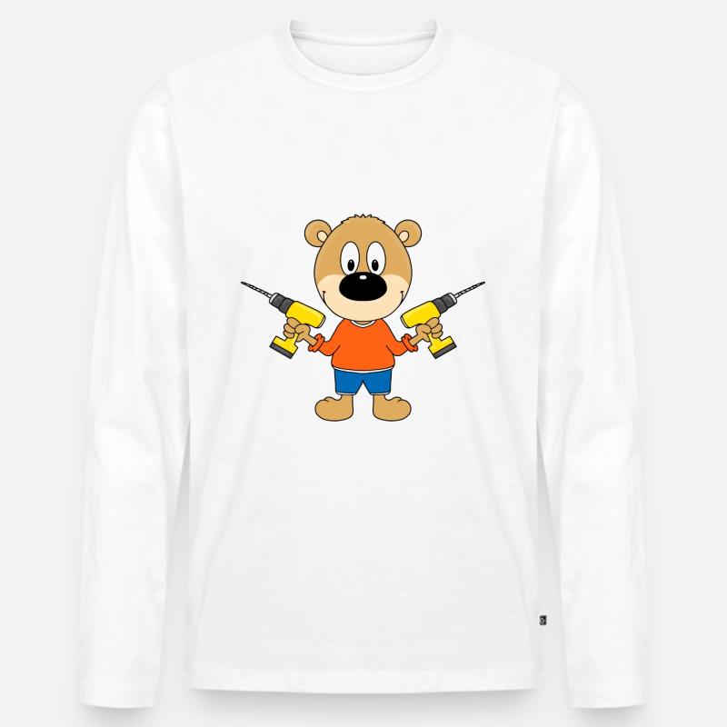 TEDDY - BÄR - HEIMWERKER - HANDWERKER - BOHRER - Männer Premium Bio Langarmshirt - Weiß