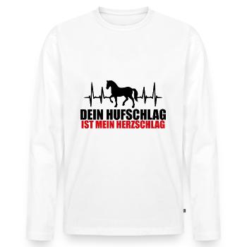 DEIN HUFSCHLAG IST MEIN HERZSCHLAG - PFERD - LIEBE - Männer Premium Bio Langarmshirt - Weiß - Vorne - Nico (187cm)