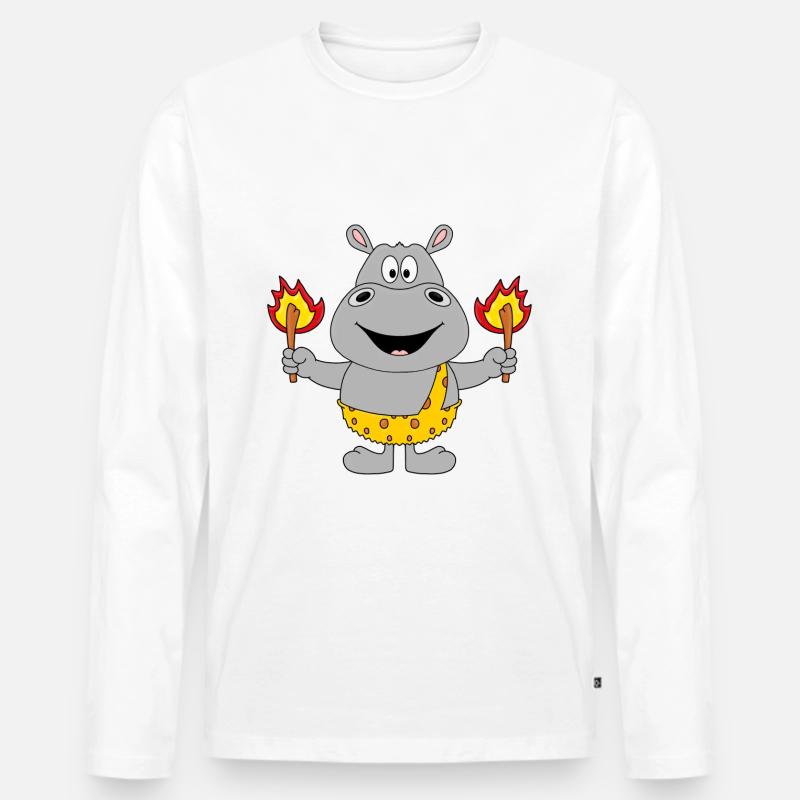 NILPFERD - FEUER - STEINZEIT - TIER - TIERISCH - Männer Premium Bio Langarmshirt - Weiß