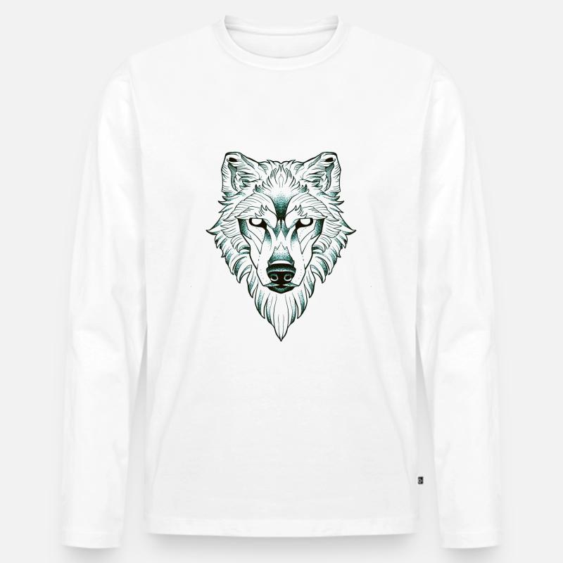 Symmetrisches Wolfs-Dotwork - Männer Premium Bio Langarmshirt - Weiß