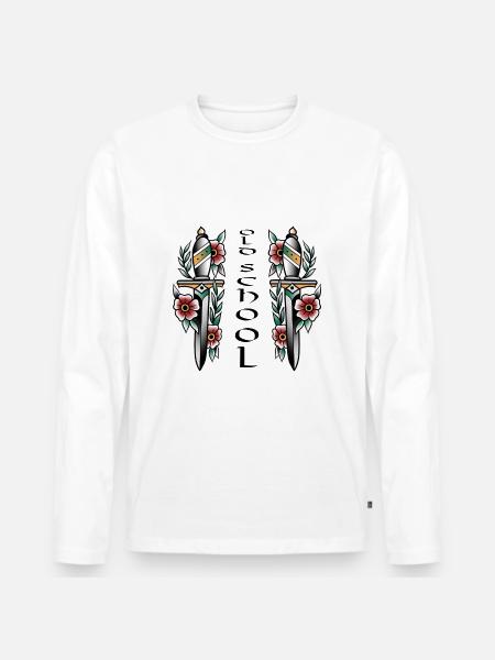Dobbelt dolk farverigt old-school blomsterarrangement - Premium økologisk langærmet T-shirt til mænd - hvid