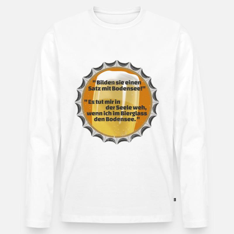 KRONKORKEN BIERDECKEL SPRUCH BODENSEE - Männer Premium Bio Langarmshirt - Weiß