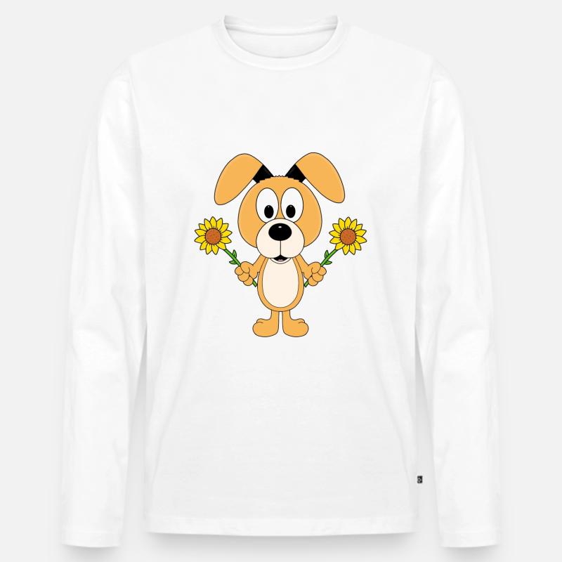 SONNENBLUMEN - BLUMEN - HUND - TIER - Männer Premium Bio Langarmshirt - Weiß