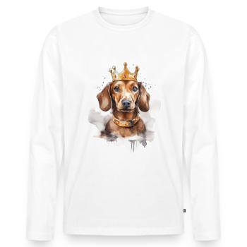 Teckel avec couronne - T-shirt manches longues Premium bio Homme - blanc - Devant - Nico (187cm)