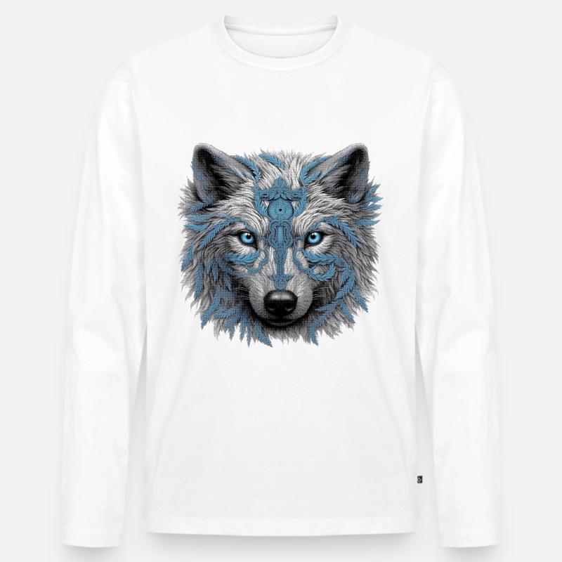 Wolf - Männer Premium Bio Langarmshirt - Weiß
