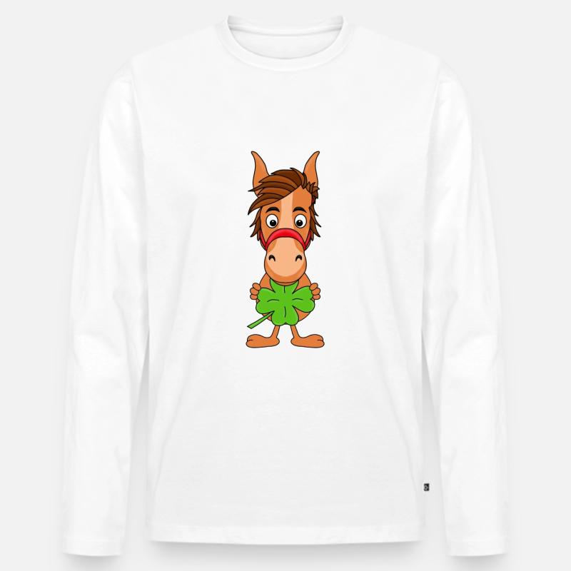 KLEEBLATT - PFERD - PONY - GLÜCKSBRINGER - TIER - Männer Premium Bio Langarmshirt - Weiß