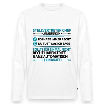 Stellvertreter Chef Stellvertretung Anweisungen - Männer Premium Bio Langarmshirt - Weiß - Vorne - Nico (187cm)