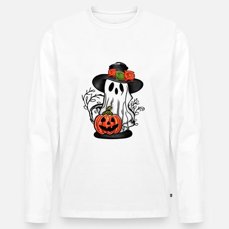 Geist mit einem Kürbis 2 - Männer Premium Bio Langarmshirt - Weiß