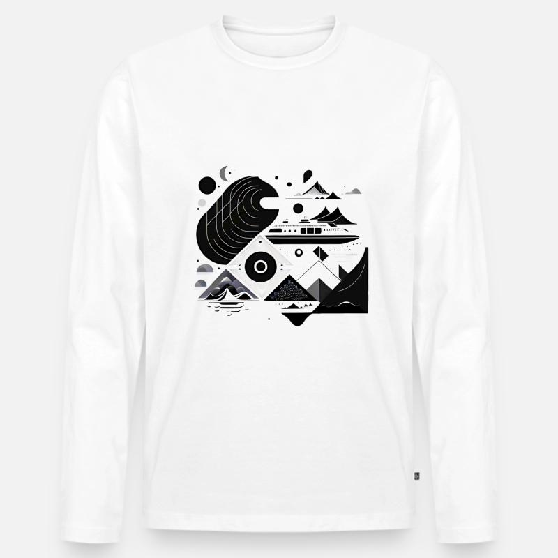 Collage Modern-Stil/ Berge, Schiff Landschaft - Männer Premium Bio Langarmshirt - Weiß