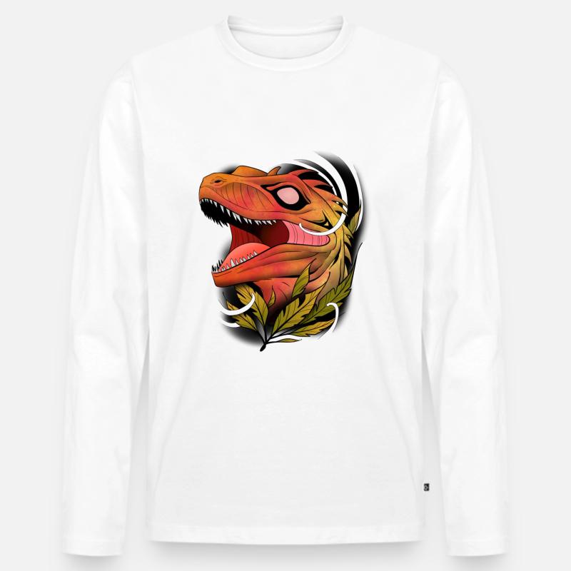 Dino-Raptor-Kunst - Männer Premium Bio Langarmshirt - Weiß